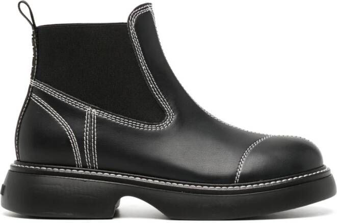 GANNI contrast-stitching leather boots Black