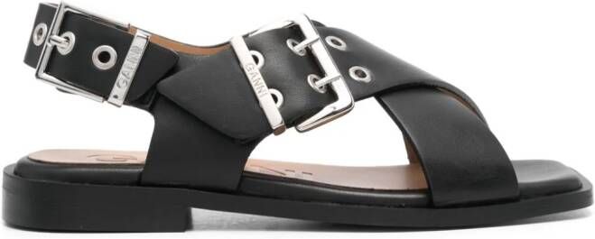GANNI crossover-strap bucked sandals Black