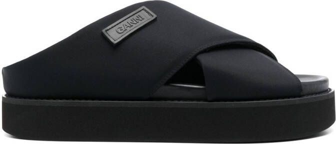 GANNI crossover-strap flat sandals Black