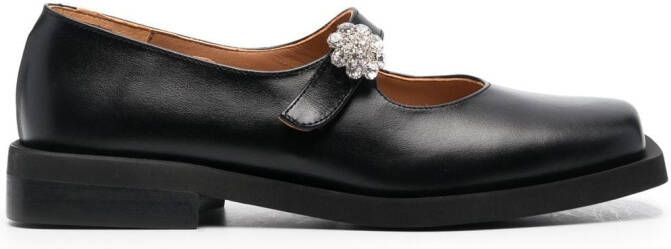 GANNI crystal-embellished square toe loafers Black