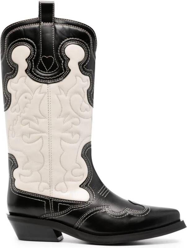 GANNI embroidered leather western boots Neutrals