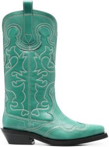 GANNI embroidered Western boots Green