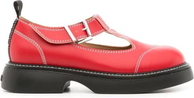 GANNI Everyday contrast-stitching ballerina shoes Red