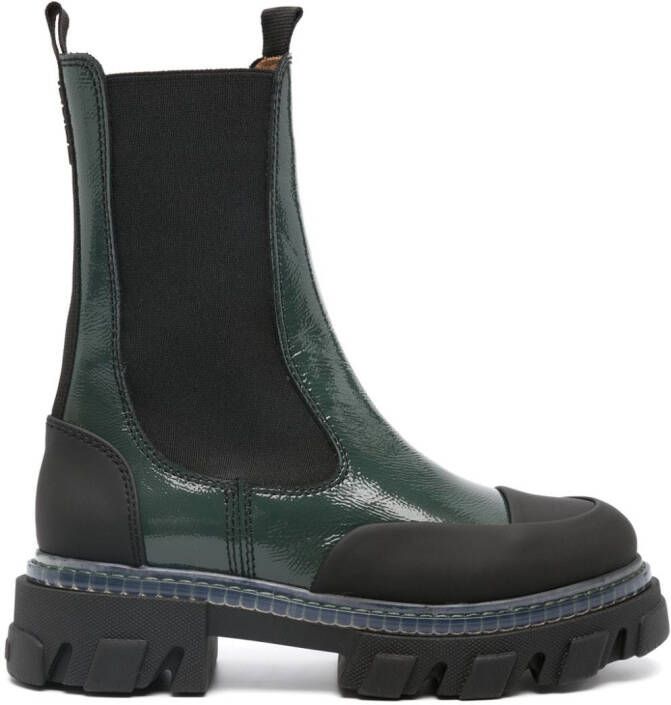 GANNI leather panelled ankle boots Green