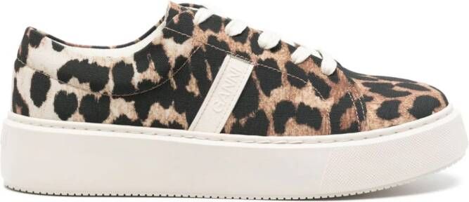 GANNI leopard-print flatform sneakers Brown
