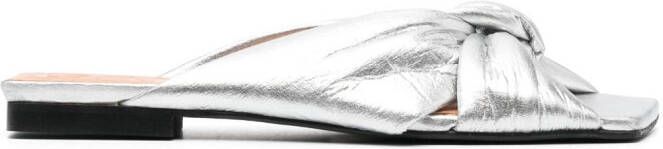 GANNI metallic-finish knot-detail flats Silver