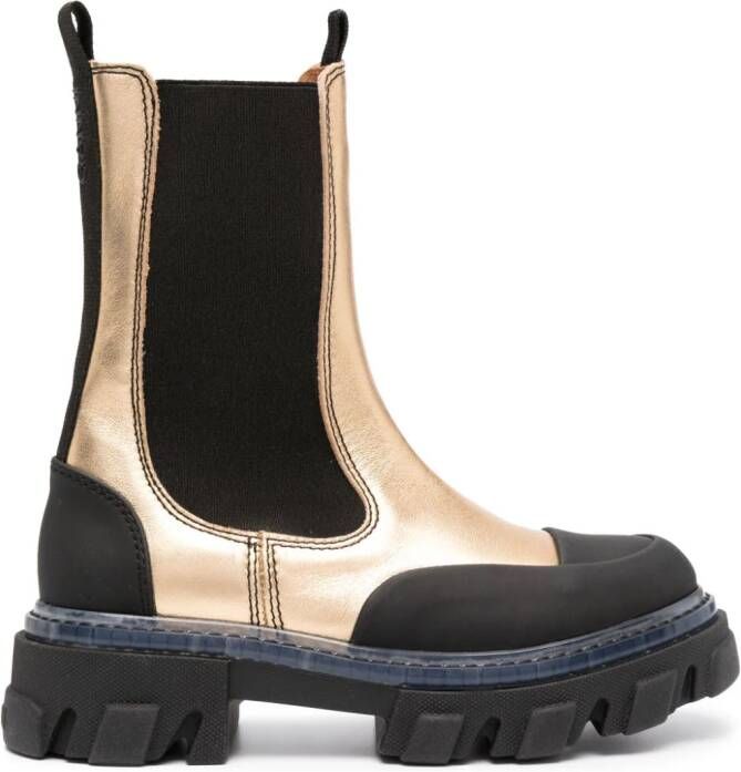 GANNI metallic-leather chunky Chelsea boots Gold
