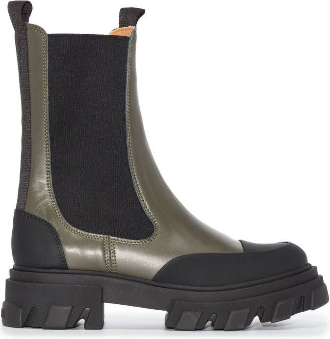 GANNI polished-finish ridged-sole boots Black