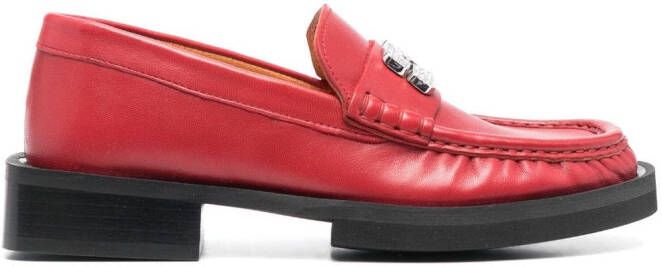 GANNI rhinestone-embellished leather loafers Red