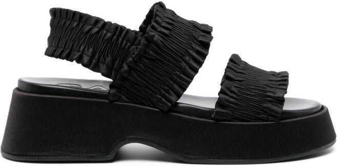GANNI smocked-strap flatform sandals Black