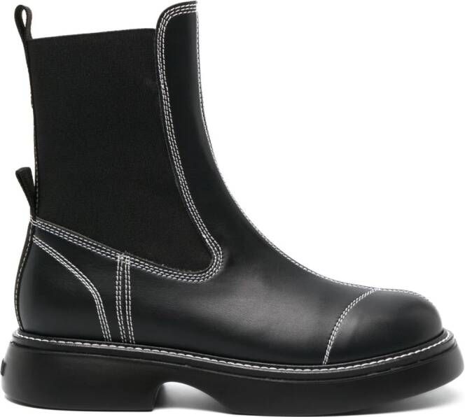 GANNI topstitched leather Chelsea boots Black