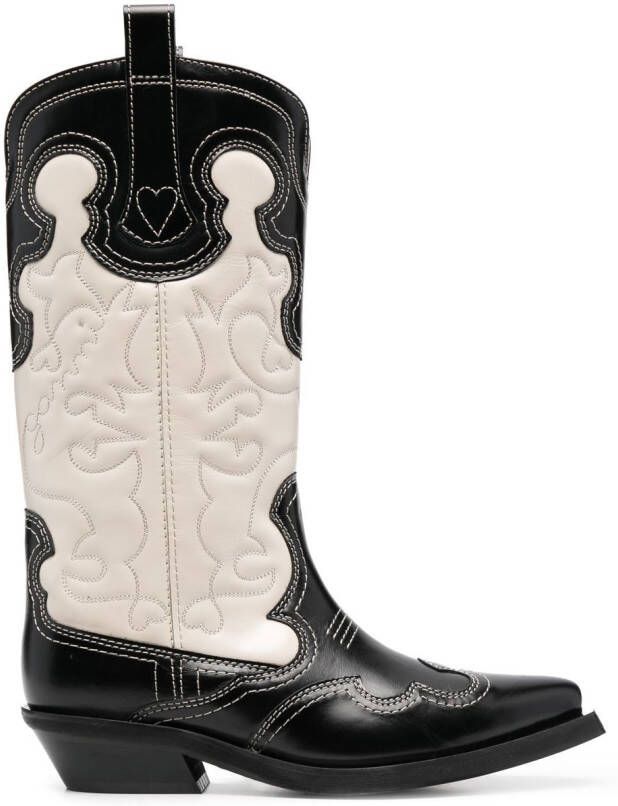 GANNI two-tone leather Western boots Black