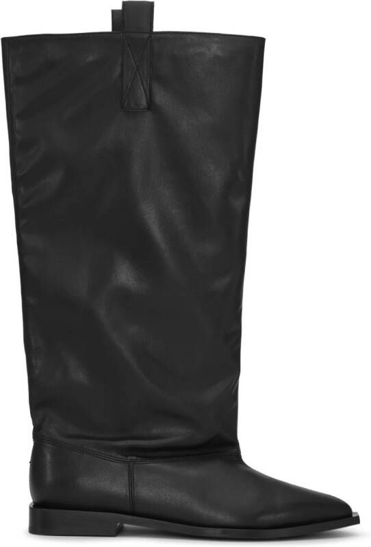 GANNI Western Loose Flat Tubular leather boots Black
