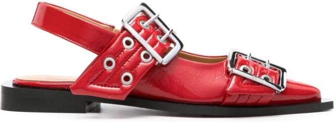 GANNI Wide Welt buckled ballerina shoes Red