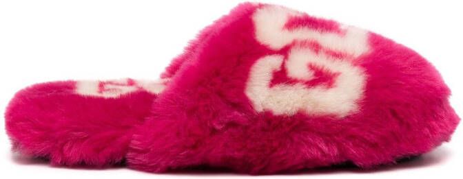Gcds logo print faux-fur slippers Pink