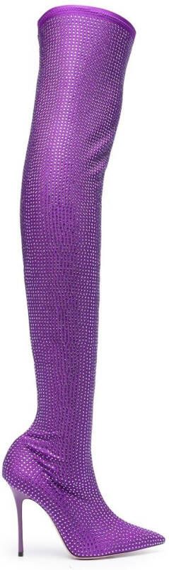 Gedebe Logan crystal-embellished stretch boots Purple