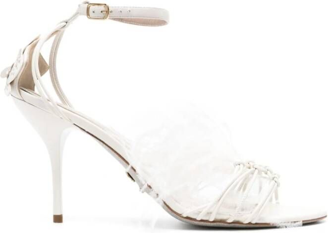 Genny 90mm feather-detail leather sandals White