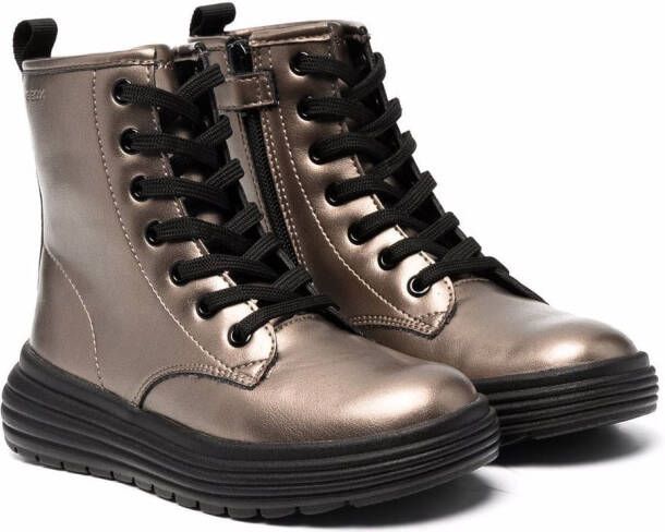 Geox Kids metallic effect lace-up combat boots Brown