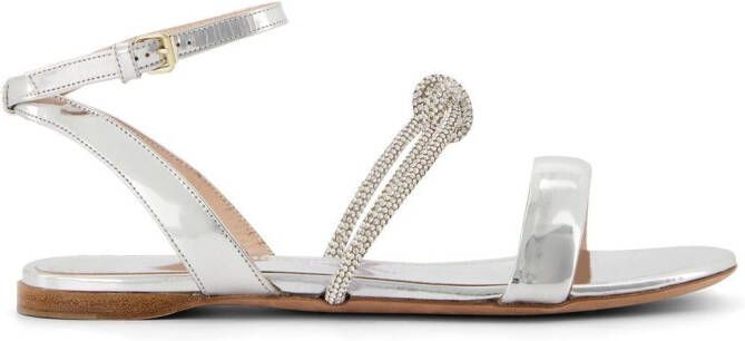 Giambattista Valli crystal bow flat sandals Silver