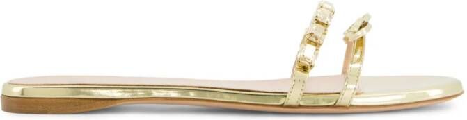 Giambattista Valli crystal-embellished flat leather slides Gold