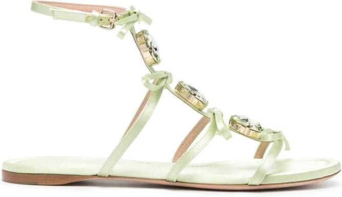 Giambattista Valli crystal-embellished satin sandals Green