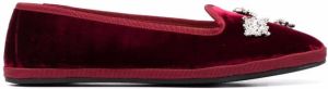 Giannico crystal-embellished velvet ballerina shoes Red