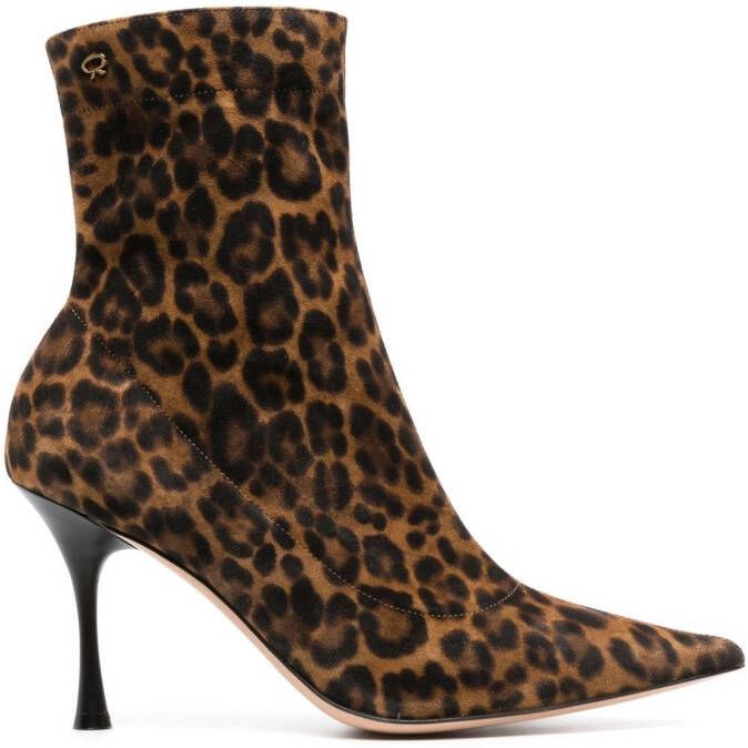 Gianvito Rossi Dunn 85mm leopard-print boots Brown