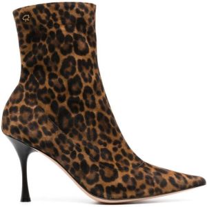Gianvito Rossi 85 leopard-print suede ankle boots Brown