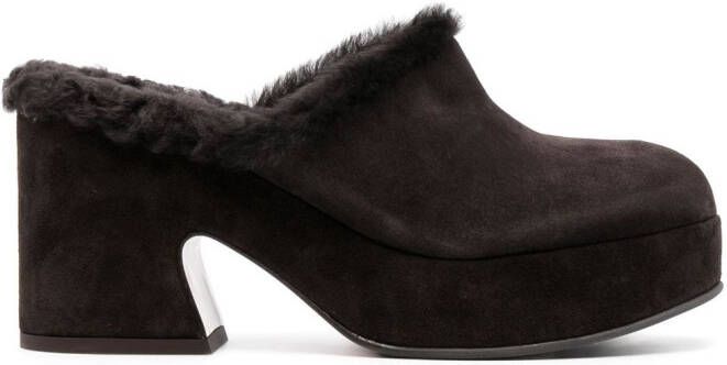 Gianvito Rossi 85mm fur-lining suede mules Brown