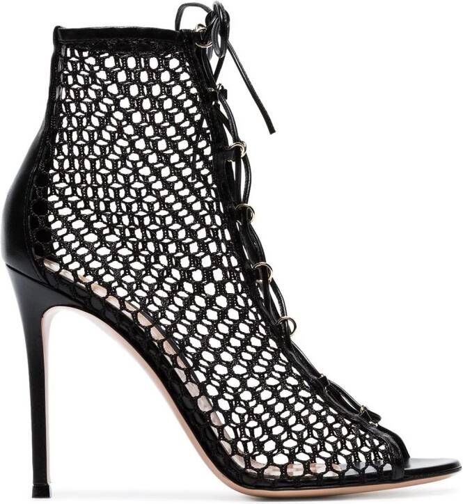 Gianvito Rossi black 105 net lace-up leather boots