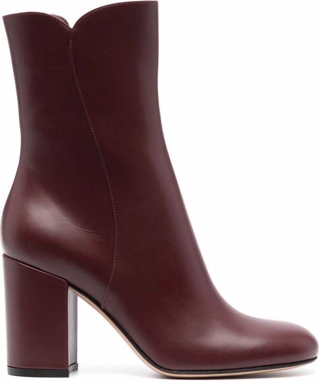 Gianvito Rossi block-heel leather ankle boots Red