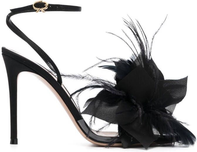 Gianvito Rossi feather-embellished sandals Black