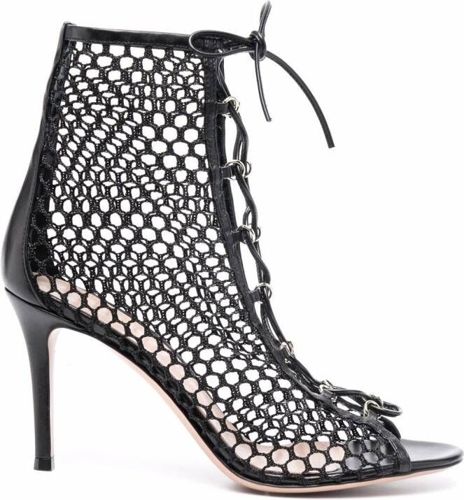 Gianvito Rossi fishnet lace-up sandals Black