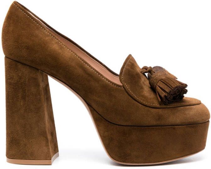 Gianvito Rossi large-tassel 122mm suede pumps Brown