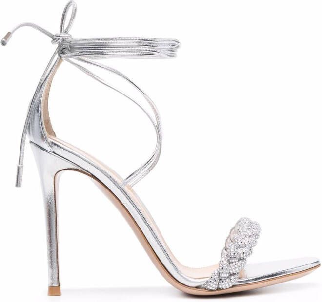 Gianvito Rossi Leomi Crystal 105mm braided sandals Silver