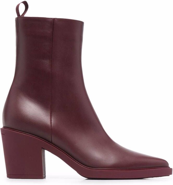 Gianvito Rossi pointed leather heeled ankle boots Red