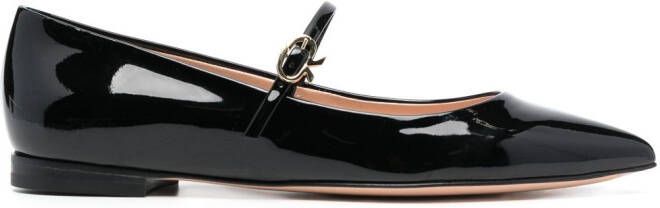 Gianvito Rossi pointed-toe buckle-strap ballerina shoes Black