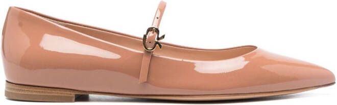Gianvito Rossi pointed-toe buckle-strap ballerina shoes Neutrals