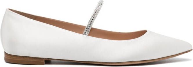 Gianvito Rossi crystal-embellished satin ballet pumps White