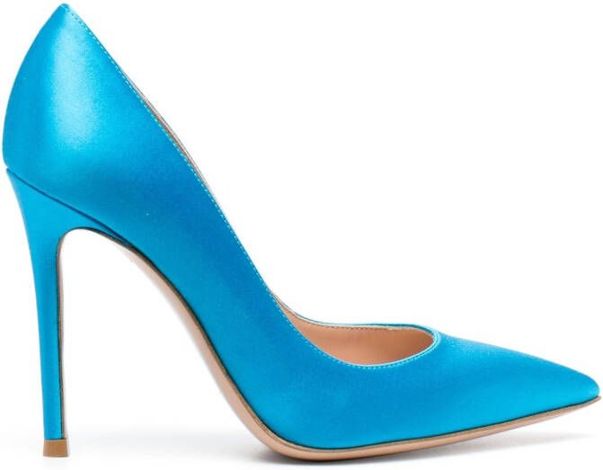 Gianvito Rossi pointed-toe satin-finish pumps Blue