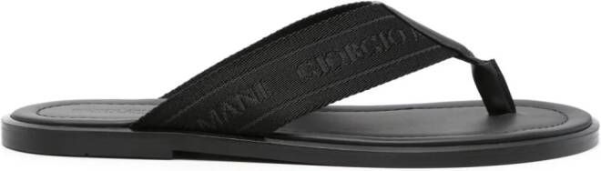 Giorgio Armani logo-strap leather flip flops Black