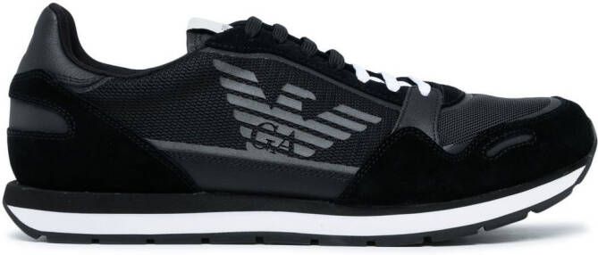 Giorgio Armani panelled logo-print sneakers Black
