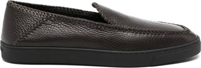 Giorgio Armani whipstitch-detail leather loafers Brown