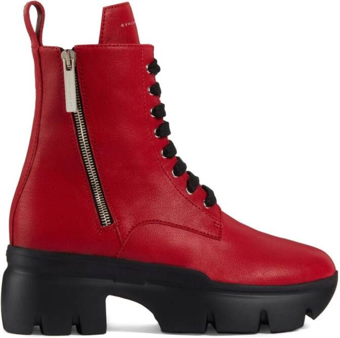 Giuseppe Zanotti Alanis lace-up leather boots Red