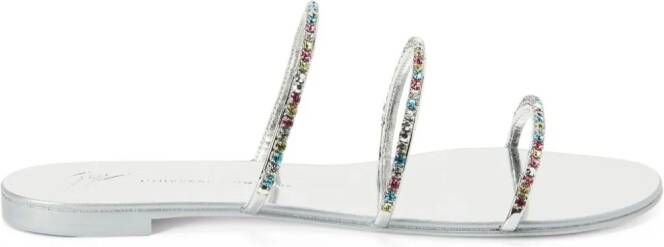 Giuseppe Zanotti Dark Colorful crystal-embellished slides Silver