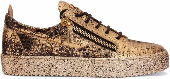 Giuseppe Zanotti Frankie crocodile-effect leather sneakers Gold