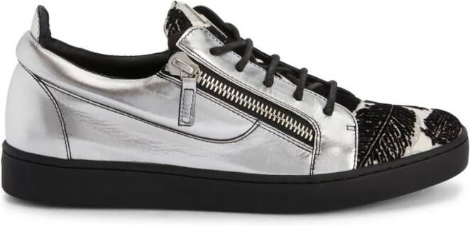 Giuseppe Zanotti Frankie leaf-embroidered leather sneakers Silver