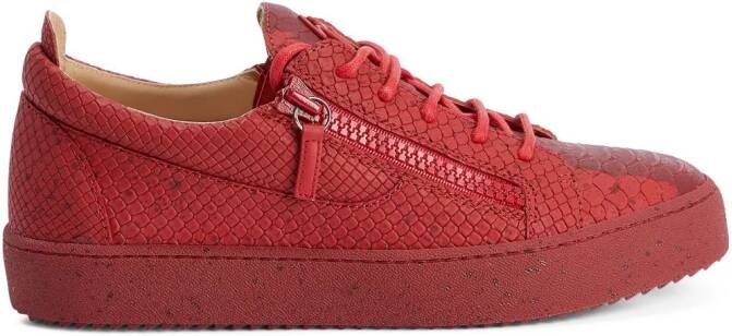 Giuseppe Zanotti Frankie snakeskin-effect low-top leather sneakers Red