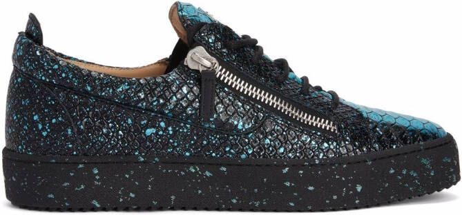 Giuseppe Zanotti Frankie sprayed snakeskin-textured sneakers Blue