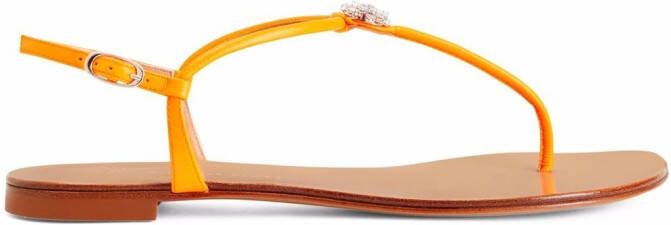Giuseppe Zanotti Hollie Crystal leather flip flops Orange